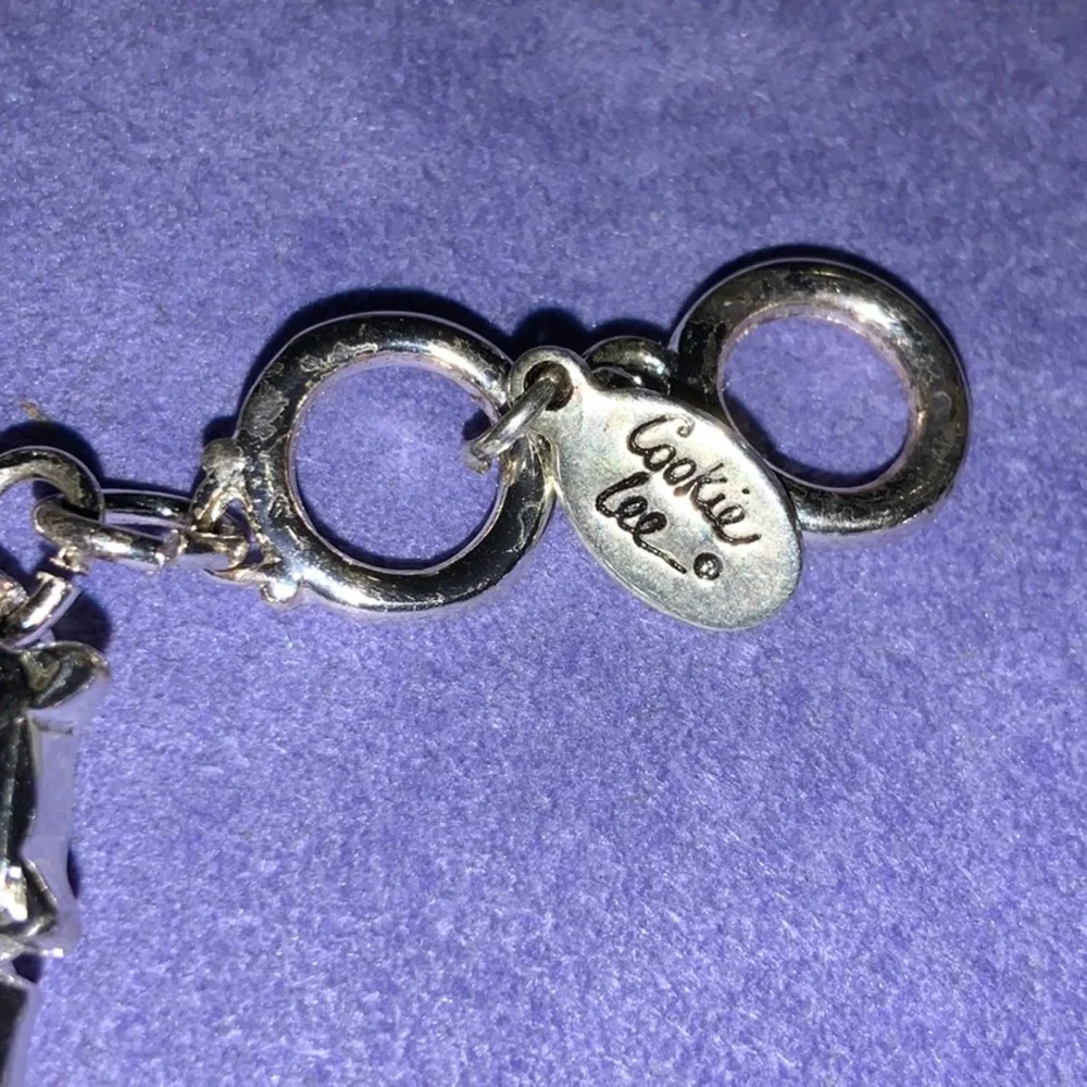 Cookie Lee Silver Tone Cat Fish Link Tennis Bracelet Retired Adjustable